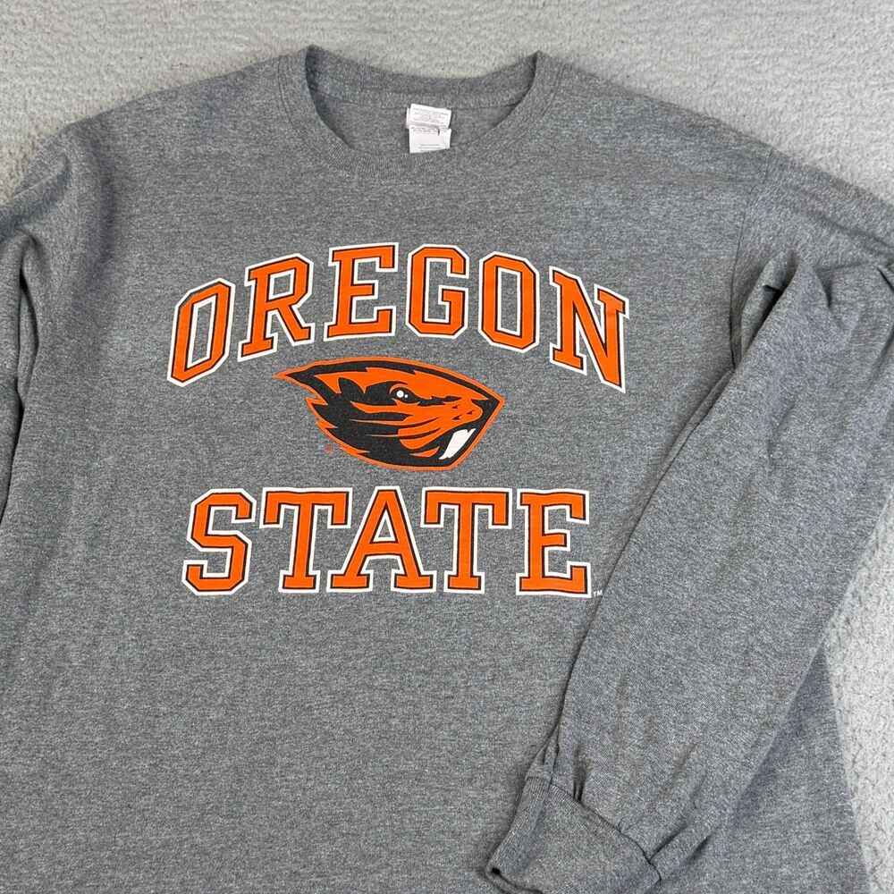 OREGON STATE T Shirt Mens Medium Gray Long Sleeve Graphic University Beavers